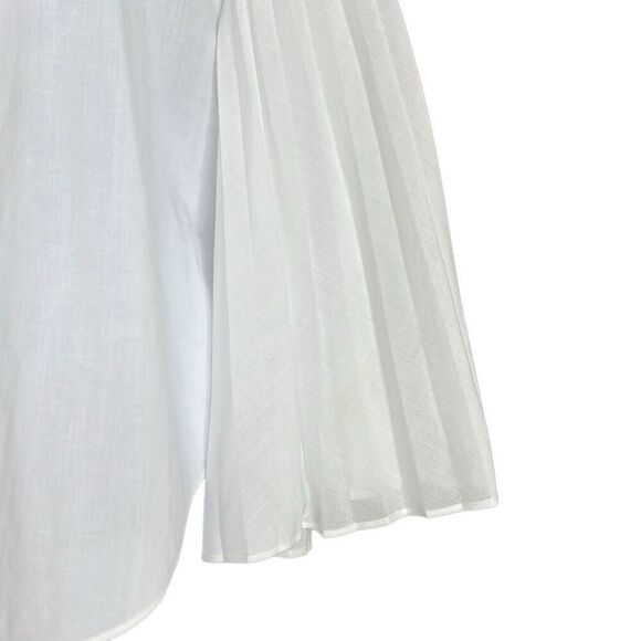 Rebecca Taylor Womens Large Voile Plisse Button Front Statement Blouse White - Picture 5 of 11